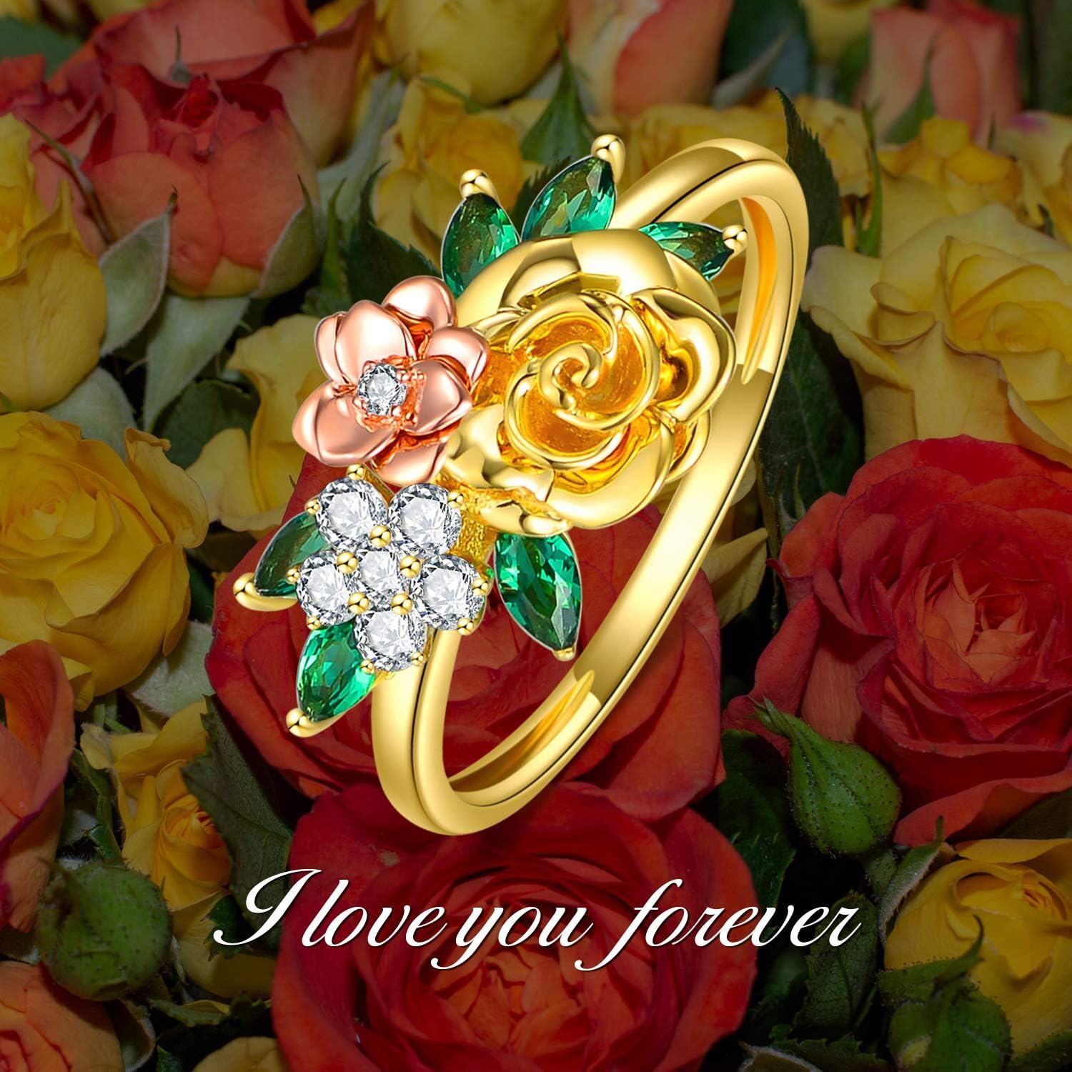 Gold Moissanite 10k Rose Flower Ring for Women Anniversary Gift-0-4