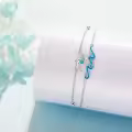 wholesale 925 Sterling Silver Blue Opal Dolphins & Waves Charm Bracelet Wholesale for Women-0-3