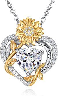 wholesale 925 Sterling Silver Sunflower Birthstone Necklace Women s Heart Pendant Jewelry Gift-04 Apr