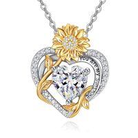 wholesale 925 Sterling Silver You Are My Sunshine Sunflower Heart Pendant Necklace-04 Apr
