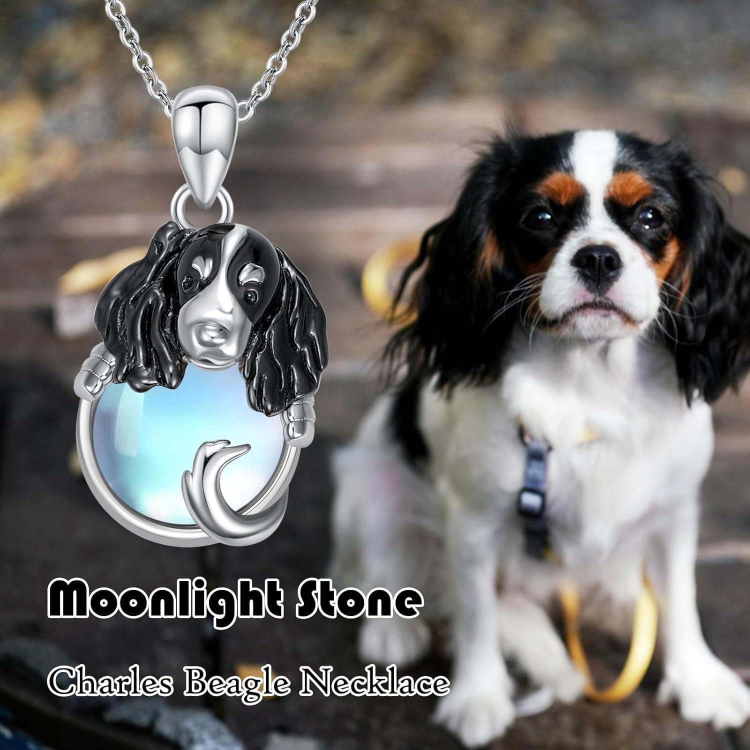 Sterling Silver Moonstone Dog Necklace for Women Memorial Jewelry Gift-0-4