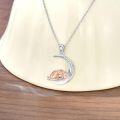 wholesale 925 Sterling Silver Lab-Grown Cubic Zirconia Fox on Crescent Moon Charm Necklace-0-1