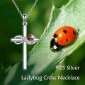 wholesale 925 Sterling Silver Cross with Ladybug and Cubic Zirconia Pendant Necklace - Christian Gift for Women & Girls-0-5