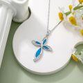 wholesale 925 Sterling Silver Blue and White Opal Cross Pendant Necklace for Women-0-3