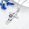 wholesale 925 Sterling Silver Purple Flower and Green Leaf Cross Pendant Necklaces for Women - I Love You Forever Engraved Christian Gifts for Mom & Daughter-0-4