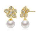 wholesale 925 Sterling Silver Flower Pearl Drop Earrings Gold Plated For Women-0-0