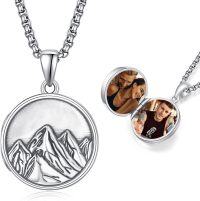 wholesale 925 Sterling Silver Mountain Photo Locket Pendant Necklaces for Men Memory Keepsake Gift-Mountain