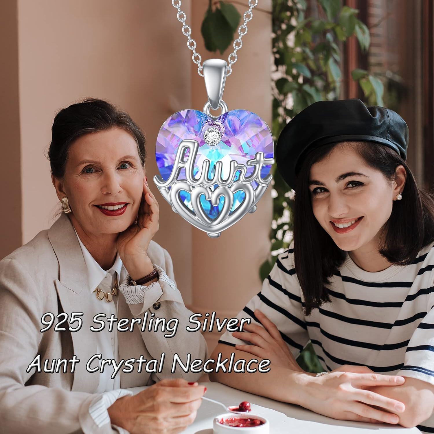 wholesale 925 Sterling Silver Purple & Blue Swarovski Crystals Heart Pendant Necklaces for Aunts and Uncles-0-4