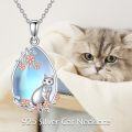 wholesale 925 Sterling Silver Moonstone Cat Pendant Necklace with Flowers and Leaves Design-0-5