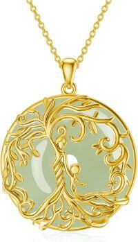wholesale 14K Gold Sterling Silver Jade Tree of Life Necklace for Women-2B-Mother 1 Children-Gold-Jade-2B-Mother 1 Children-Gold-Jade