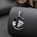 wholesale 925 Sterling Silver Moon Sleeping Mouse Necklace Pendant Charm Gift for Women Girls-0-3