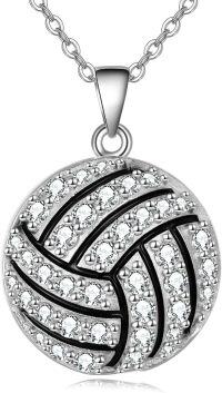 wholesale 925 Sterling Silver Round Crystal Sport Ball Pendant Necklace for Women - Baseball/Basketball/Volleyball s for Sports Lovers-Volleyball Necklace