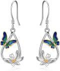 wholesale 925 Sterling Silver Butterfly Flower Drop Earrings Gift for Women Girls Teenagers-0-0