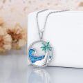 wholesale 925 Sterling Silver Ocean Wave with Palm Tree and Surfboard Pendant Necklace for Women & Men-0-2