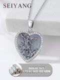wholesale 925 Sterling Silver Heart Saint Necklace with Angel Amulet Medal Jewelry for Women (with Gift)-0-2