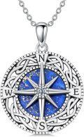 wholesale 925 Sterling Silver Compass Necklace with Blue Lapis Lazuli and Celtic Knot Design Pendant-0-0