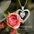 wholesale 925 Sterling Silver Angel Wing & Rose Heart Pendant Necklace for Women-0-5