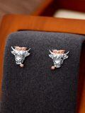 wholesale 925 Sterling Silver Highland Cow Head Bow Tie Flower Stud Earrings - Mother's Day Gift-0-2
