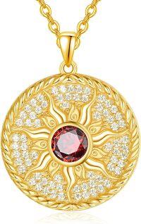 wholesale 925 Sterling Silver Birthstone Sun Coin Pendant Necklace for Women-07 Jul