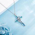 wholesale 925 Sterling Silver Blue Fire Opal Heart & Snake Cross Pendant Necklace for Women-0-2