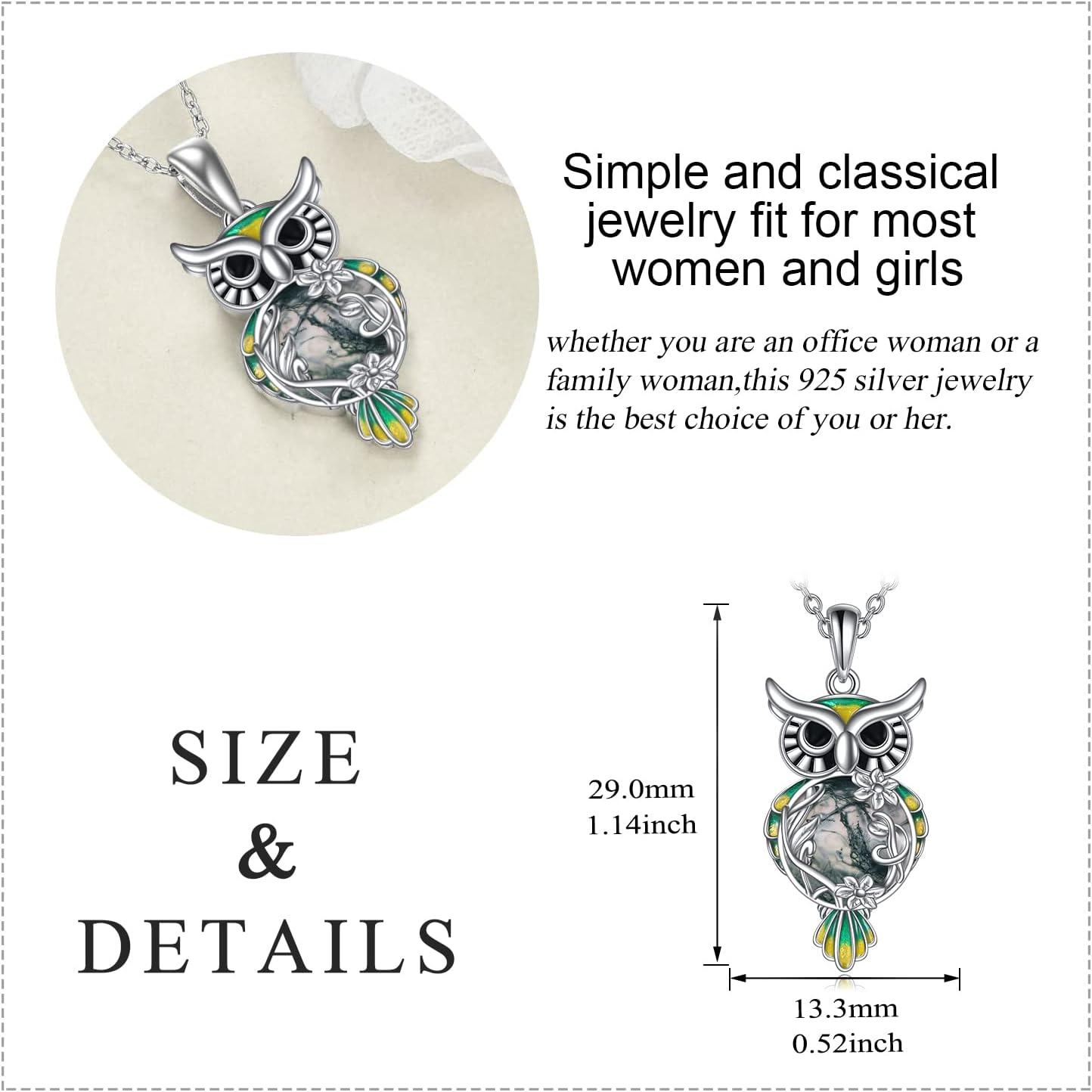 wholesale 925 Sterling Silver Green Moonstone Filigree Owl Pendant Necklace for Women-0-4