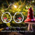 wholesale 925 Sterling Silver Ladybug and Mushroom Huggie Hoop Earrings for Women Girls  48mm Diameter-0-4