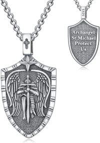 wholesale 925 Sterling Silver Archangel St Michael Protect Us Shield Pendant Necklace 925  for Men & Women-A-St Michael Necklace Shield Charm B