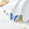 wholesale 925 Sterling Silver Blue Enamel Double Butterfly Pendant Necklace With Cubic Zirconia-0-2