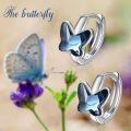 wholesale 925 Sterling Silver Butterfly Hoop Earrings With Blue Crystals-0-2