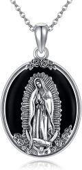 wholesale 925 Sterling Silver Turquoise Virgin of Guadalupe Pendant Necklace Catholic Gifts for Women-0-6