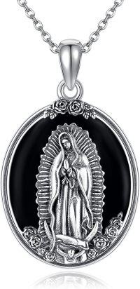 wholesale Sterling Silver Virgen de Guadalupe Necklace with Stone Mary Jewelry Gift-Black Onyx