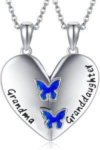 wholesale 925 Sterling Silver Butterfly Heart Pendant Necklaces Gift for Mom Daughter Sisters-grandma -A
