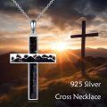 wholesale 925 Sterling Silver Black Agate Inlay Mountain Design Cross Pendant Necklace for Women Christian s-0-2