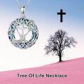 wholesale 925 Sterling Silver Blue Crystal Tree of Life Pendant Necklace with Cross Charm Celtic Knot Jewelry for Women-0-2