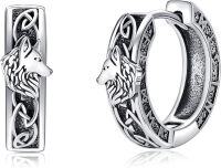 wholesale 925 Sterling Silver Viking Celtic Wolf Skull Huggie Hoop Earrings for Men & Women-Viking Wolf