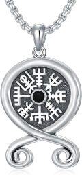 wholesale 925 Sterling Silver Viking Compass Vegvisir Rune Talisman Norse Pendant Necklace  for Men-0-0