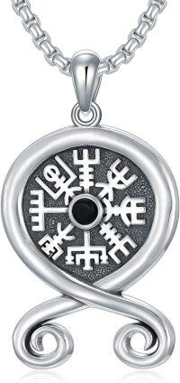 wholesale 925 Sterling Silver Viking Compass Vegvisir Rune Talisman Norse Pendant Necklace  for Men-Viking Troll Cross Compass Necklace-05-Viking Troll Cross Compass Necklace