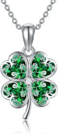 wholesale 925 Sterling Silver Green Clover Pendant Necklace for Women Girls Mothers Day Gift-0-0
