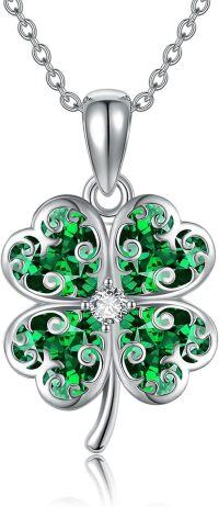 wholesale 925 Sterling Silver Green Clover Pendant Necklace for Women Girls Mothers Day Gift-Clover