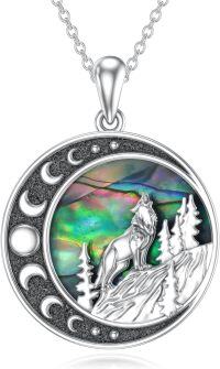 wholesale 925 Sterling Silver Abalone Shell Howling Wolf Moon Phases Pendant Necklace for Women-Wolf