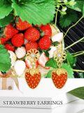 wholesale 925 Sterling Silver Strawberry Drop Earrings with Flower Topper and CZ Stone - Red Enamel Finish-0-5