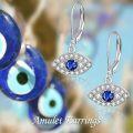 wholesale 925 Sterling Silver Evil Eye Drop Earrings with Blue Stone and CZ Accents-0-1