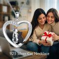 wholesale 925 Sterling Silver Heart-Shaped Black Cubic Zirconia Cat Lover's Pendant Necklace-0-3