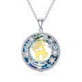 TOUPOP Sterling Silver Gold Plated Blue Crystal Deer Pendant Necklace-0-0