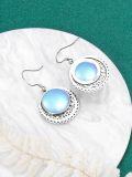 wholesale 925 Sterling Silver Blue Rainbow Moonstone Leverback Dangle Drop Earrings for Women-0-4