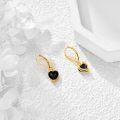 wholesale 14K Gold Black Onyx Heart Leverback Dangle Earrings for Women's Gifts-0-3