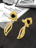 wholesale Gold 925 Sterling Silver Black Stone Leaf Design Dangle Earrings for Women-0-2