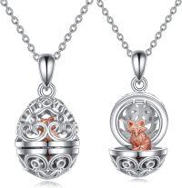 wholesale 925 Sterling Silver Fox in an Easter Egg Locket Pendant Necklace - Gifts for Her-Fox Necklace