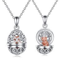 wholesale 925 Sterling Silver Fox in an Easter Egg Locket Pendant Necklace - Gifts for Her-Fox Necklace