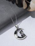 wholesale 925 Sterling Silver Crescent Moon Skull Graduation Cap Pendant Necklace-0-4